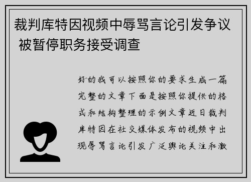 裁判库特因视频中辱骂言论引发争议 被暂停职务接受调查